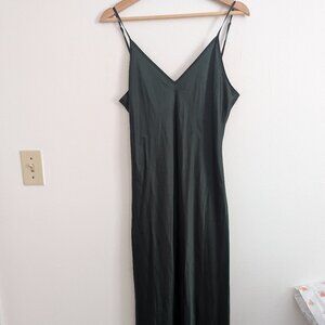 Quince Forest Green Silk Slip Midi Dress Size L